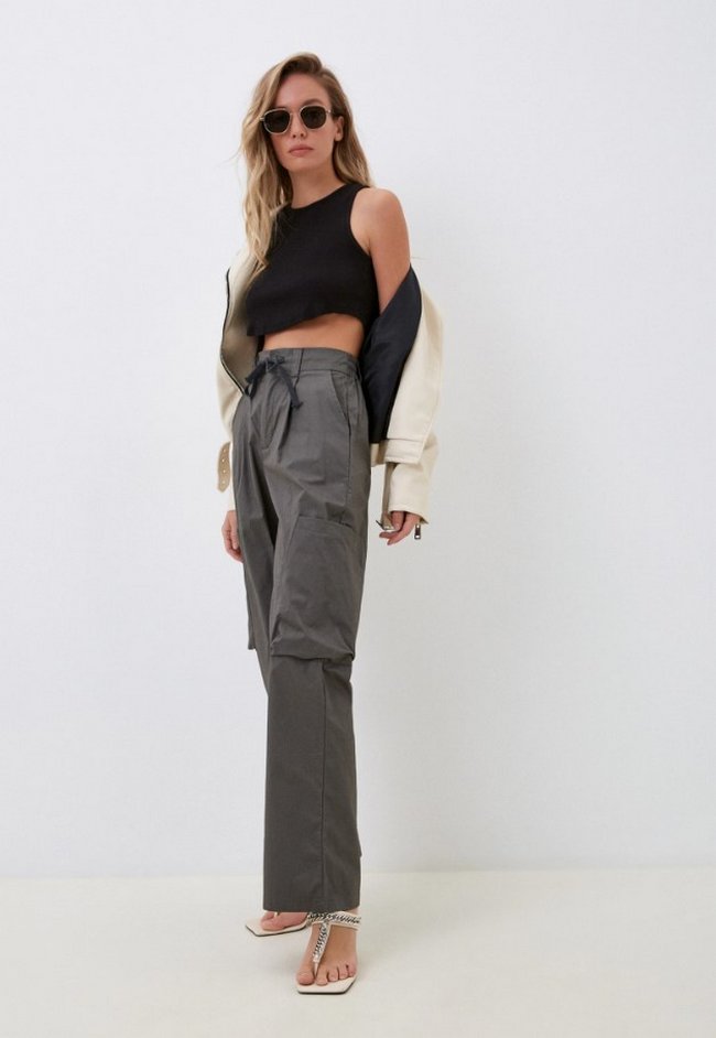 Серые брюки-карго TrendyAngel на завязках