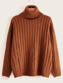 Вязаный свитер размера плюс с высоким воротником