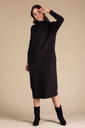 Платье Черешня Basic оверсайз черное с длинным рукавом (38-42)