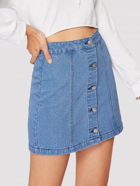 Однобортная облегающая джинсовая юбка