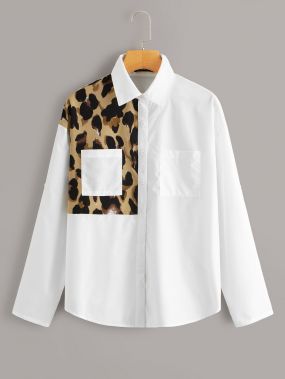 Рубашка с леопардовым карманом