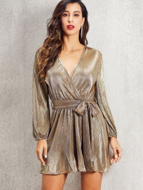 SBetro плиссированное платье металлического цвета с поясом