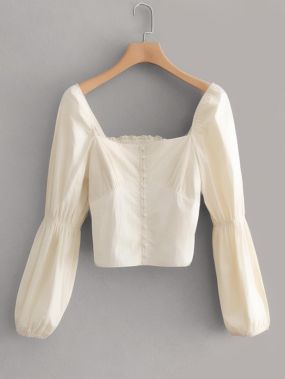 Нарядная Белая Блуза С Глубоким Вырезом И Гофрированным Рукавом