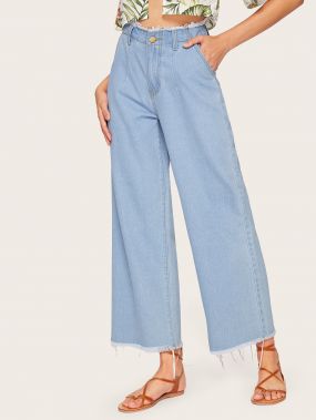 Широкие джинсы с высокой талией и необработанным низом
