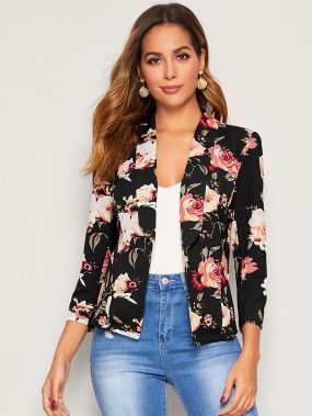Пиджак с цветочным принтом и шалевым вырезом