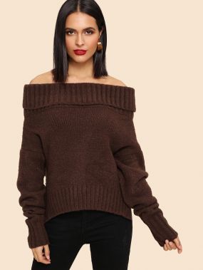 Пуловер с открытыми плечами с вязаной отделкой