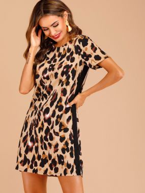 Контрастное леопардовое платье