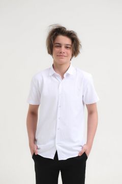 Школьная рубашка Formaschool, прямой силуэт, на пуговицах, короткий рукав, без карманов, однотонная, размер 158/13, белый