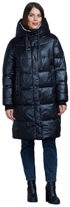 Пальто  MFIN зимнее, силуэт прямой, удлиненное, размер 36(46RU), серый, синий