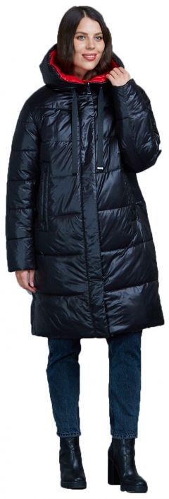 Пальто  MFIN зимнее, силуэт прямой, удлиненное, размер 38(48RU), серый, синий