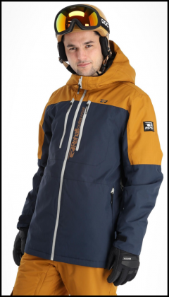 Куртка Rehall, средней длины, силуэт прямой, герметичные швы, регулируемые манжеты, вентиляция, карманы, несъемный капюшон, водонепроницаемая, размер S, синий, горчичный