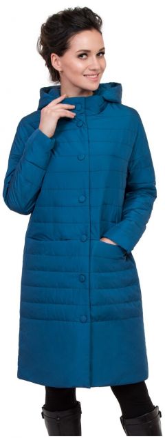Куртка  J-Splash демисезонная, средней длины, силуэт прямой, стеганая, капюшон, карманы, съемный капюшон, размер 42, синий