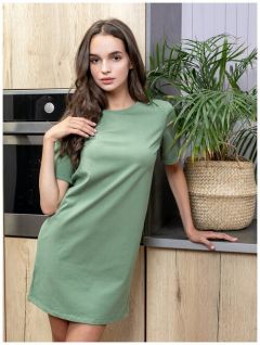Платье-футболка LINGEAMO, хлопок, повседневное, мини, размер 46-48, хаки