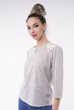 Блуза  Тамбовчанка, повседневный стиль, укороченный рукав, размер 52, бежевый