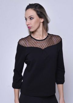 Блуза  Тамбовчанка, повседневный стиль, укороченный рукав, размер 44, черный