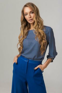 Блуза  Тамбовчанка, повседневный стиль, свободный силуэт, укороченный рукав, манжеты, размер 46, синий