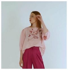 Блуза  Silk art studio, нарядный стиль, свободный силуэт, флористический принт, размер 46-48, розовый