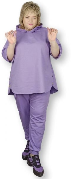 Костюм , худи и брюки, повседневный стиль, свободный силуэт, трикотажный, размер 56, фиолетовый