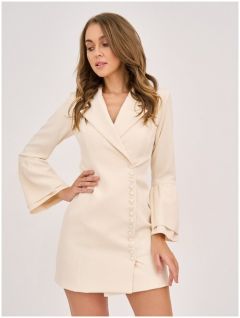 Платье-пиджак BrandStoff, вечернее, прилегающее, мини, размер 42, бежевый