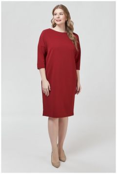 Платье Olsi, повседневное, классическое, прямой силуэт, миди, размер 56, красный, бордовый