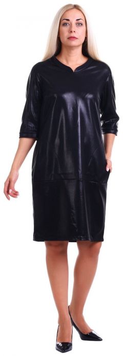 Платье Olsi, прямой силуэт, до колена, карманы, размер 64, черный