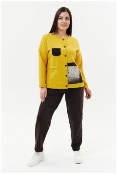 Костюм Натали, брюки, повседневный стиль, прямой силуэт, размер 58, желтый