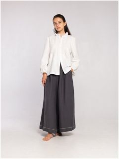 Блуза  Маремьяна, прямой силуэт, длинный рукав, без карманов, в полоску, размер XS-М, белый