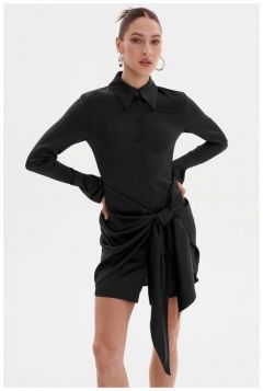 Платье-рубашка TOPTOP, повседневное, прилегающее, мини, размер S, черный