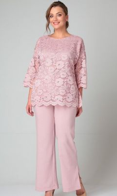 Костюм Бизнес Стиль, блуза и брюки, праздничный стиль, размер 58, розовый