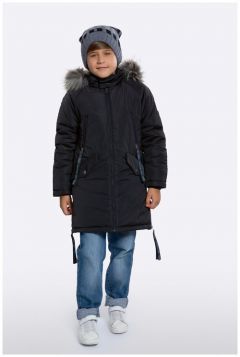 Парка Шалуны зимняя, удлиненная, съемный мех, карманы, утепленная, несъемный капюшон, манжеты, размер 32, 122, черный