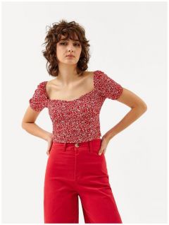 блузка женская befree, цвет: красный принт, размер S