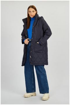 Куртка  Baon, женская, демисезон/зима, удлиненная, силуэт прямой, съемный капюшон, карманы, капюшон, вентиляция, утепленная, стеганая, ветрозащитная, водонепроницаемая, размер 52, синий
