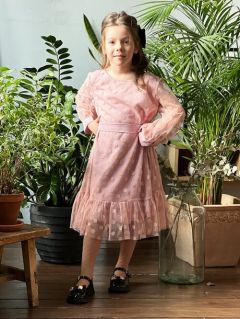 Платье Бушон, нарядное, в горошек, размер 146-152, розовый
