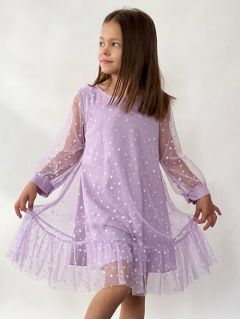 Платье Бушон, нарядное, в горошек, размер 146-152, фиолетовый