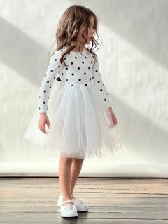 Платье Бушон, нарядное, в горошек, размер 122-128, белый