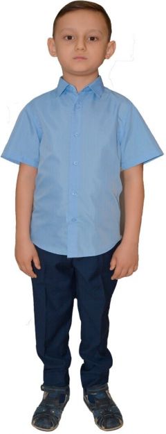 Школьная рубашка , полуприлегающий силуэт, на пуговицах, короткий рукав, без карманов, однотонная, размер 152, голубой