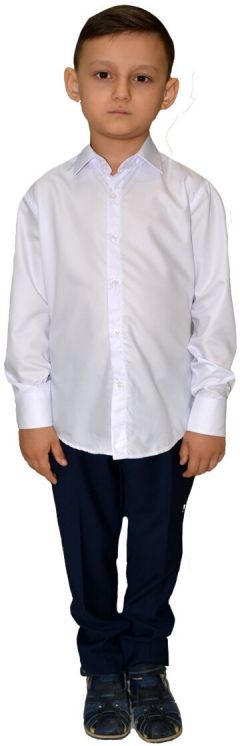 Школьная рубашка , полуприлегающий силуэт, на пуговицах, длинный рукав, без карманов, однотонная, размер 158, белый