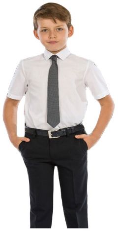 Школьная рубашка TUGI, полуприлегающий силуэт, на пуговицах, короткий рукав, без карманов, однотонная, размер 140, белый