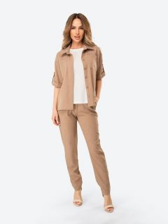 Костюм-тройка HappyFox, рубашка и брюки, повседневный стиль, свободный силуэт, размер 54, коричневый