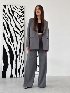 Костюм Blazer, жакет и брюки, классический стиль, свободный силуэт, размер 44, серый