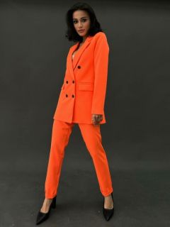 Костюм Blazer, жакет и брюки, классический стиль, полуприлегающий силуэт, пояс на резинке, размер 44, оранжевый