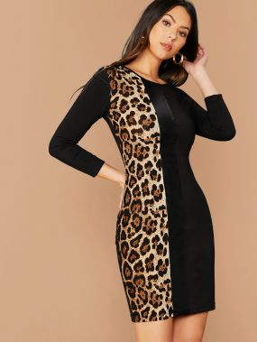 Контрастное леопардовое облегающее платье