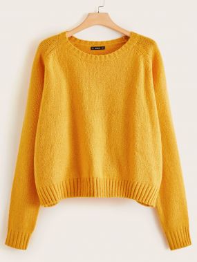 Однотонный свитер размера плюс с рукавом-регланом