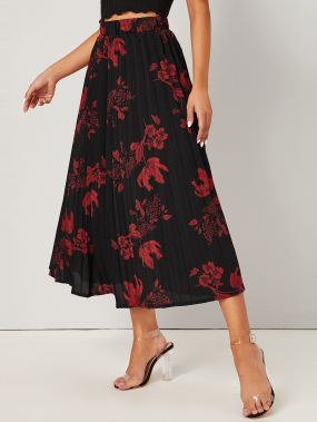 Плиссированная юбка с эластичной талией и цветочным принтом