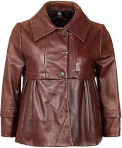 Кожаная куртка  Max Mara, средней длины, силуэт трапеция, размер 42, коричневый