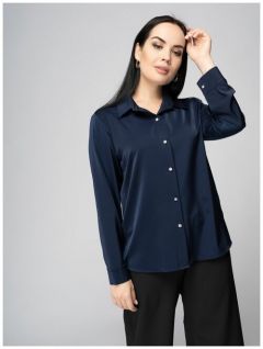 Блуза  DiSORELLE, повседневный стиль, полуприлегающий силуэт, длинный рукав, однотонная, размер 50, белый, синий