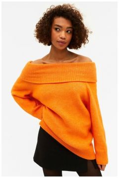 Трикотажный свитер с открытыми плечами - оранжевый - L