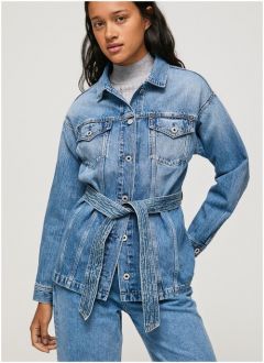 Джинсовая куртка  Pepe Jeans Moira, демисезон/лето, средней длины, силуэт прямой, карманы, пояс/ремень, размер M, голубой