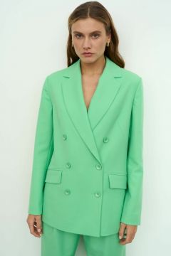 Пиджак Uniize, удлиненный, силуэт свободный, трикотажный, размер 42, зеленый