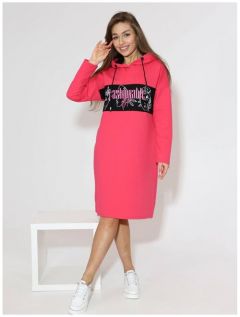 Платье ИСА-Текс, в спортивном стиле, свободный силуэт, миди, подкладка, капюшон, размер 56, розовый